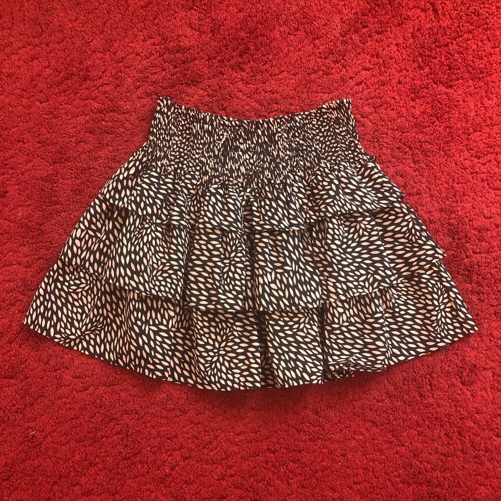 Who What Wear Women Black Polka Dot Tiered Ruffle Lined Skirt (Medium)